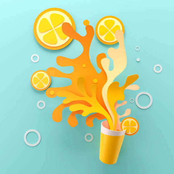 Paper art of Orange Juice with splash