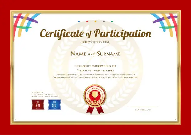 Vector illustration of Certificate template in basketball sport theme with sport color stripe and red border frame, Diploma design