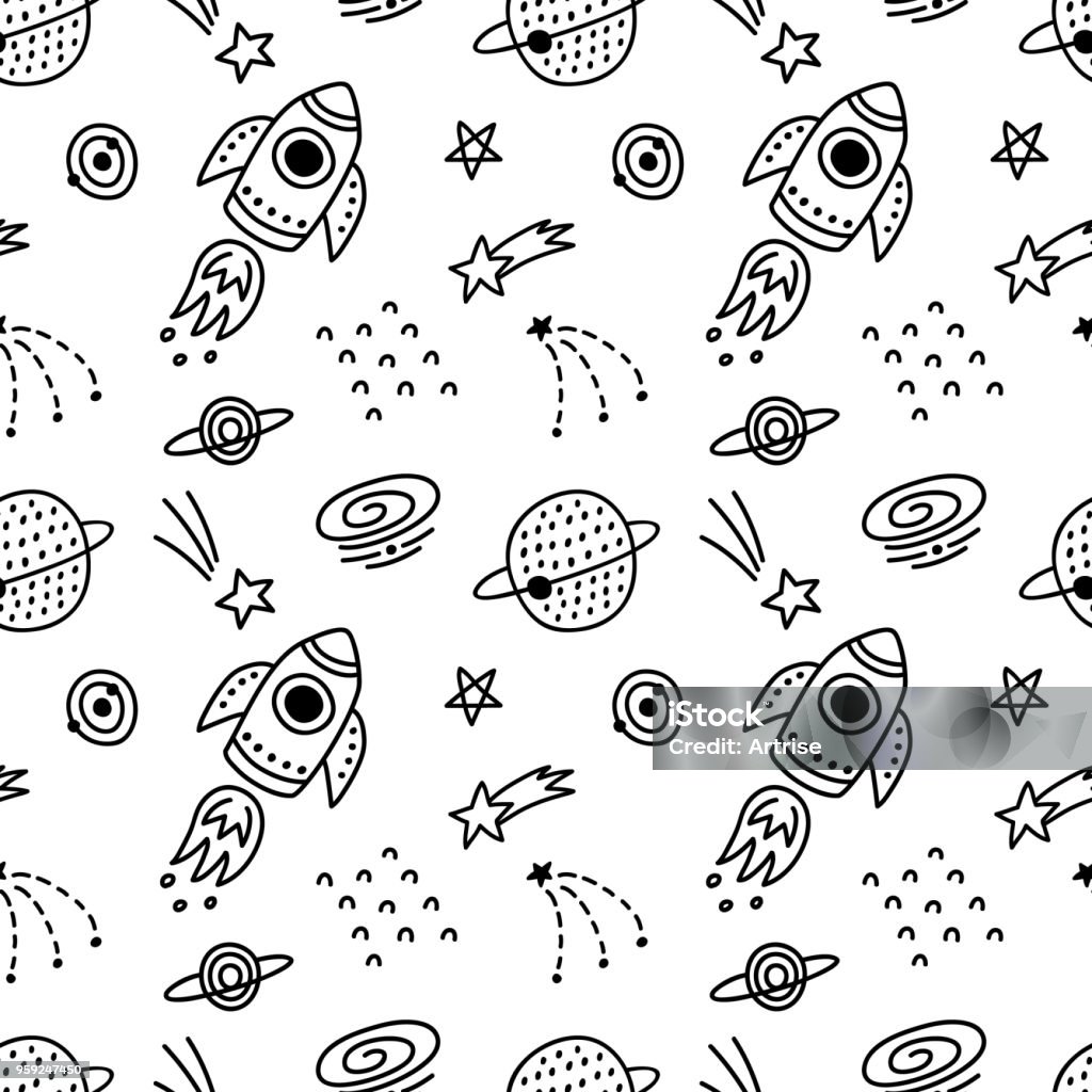 Hand drawn outer space seamless pattern Hand drawn outer space seamless pattern. Vector illustration. Comet stock vector