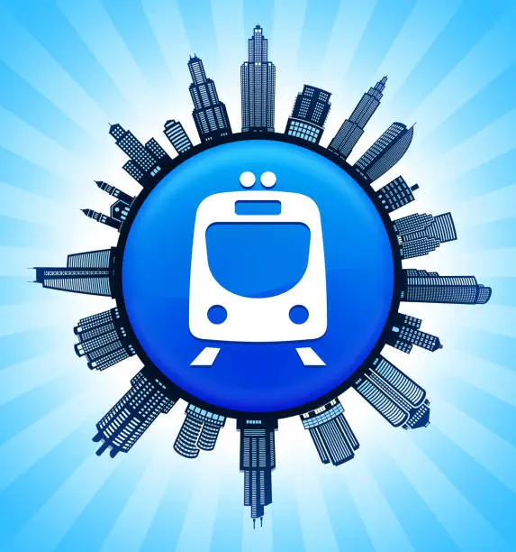 Vector illustration of Train  on Modern Cityscape Skyline Background