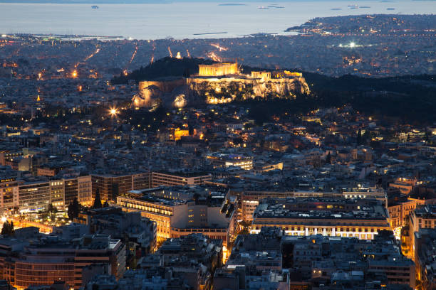 istock Illuminated Acropolis in Athens, Greece at dusk 959256498