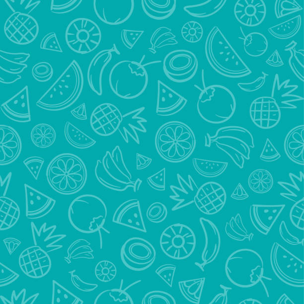 ilustrações de stock, clip art, desenhos animados e ícones de sketch mixed tropical fruits seamless summer pattern background vector format - gift orange green package