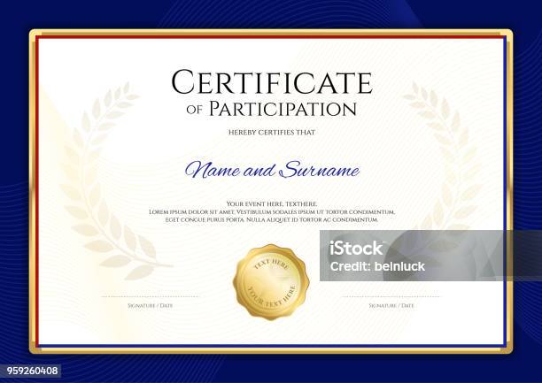 Certificate Template In Sport Theme With Blue Border Frame Diploma Design Stock Illustration - Download Image Now