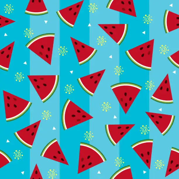 Vector illustration of Colorful fresh watermelon fruits seamless summer pattern background vector format