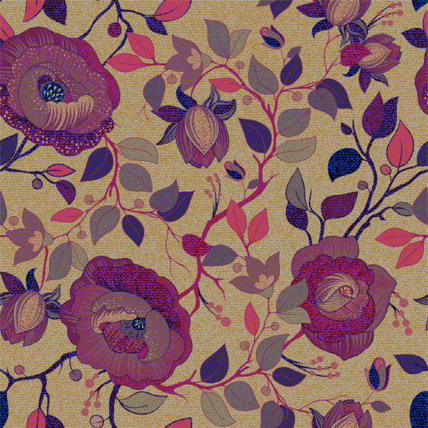 istock Colorful floral pattern. Vector wallpaper with big illustration flowers. Hand drawn plants, roses 959261990
