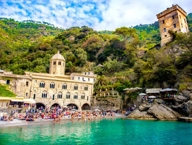 San Fruttuoso abbey - Genova - Liguria - worship place and small beach between Portofino and Camogli reachable only by sea or hiking