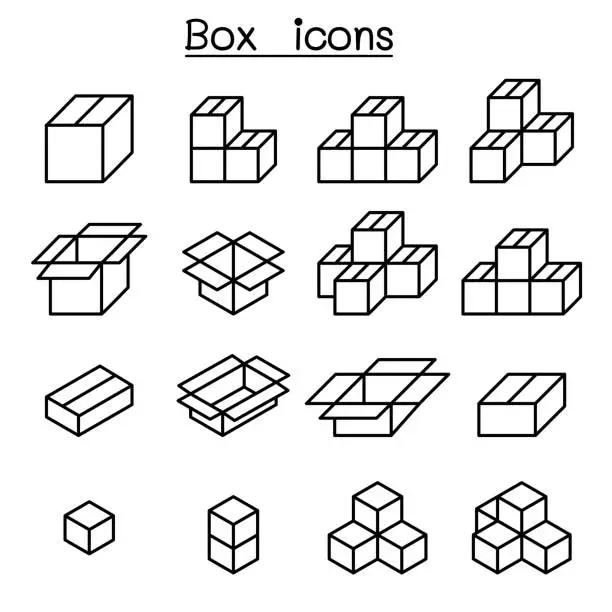 Vector illustration of Box icon set in thin line style