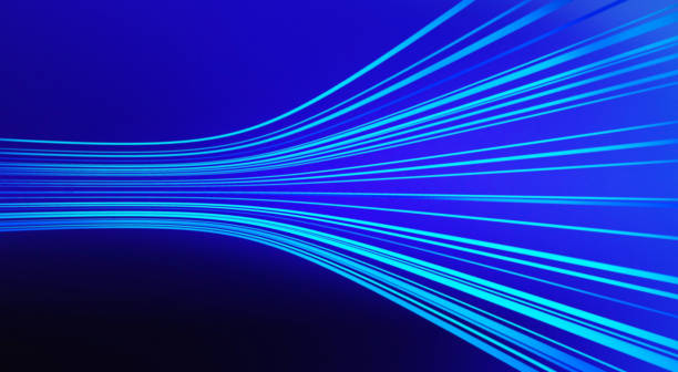 Curved blue lights for futuristic internet and business concept, technology background. 3d illustration.