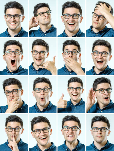 istock Set of young man's portraits with different emotions isolated 959275192