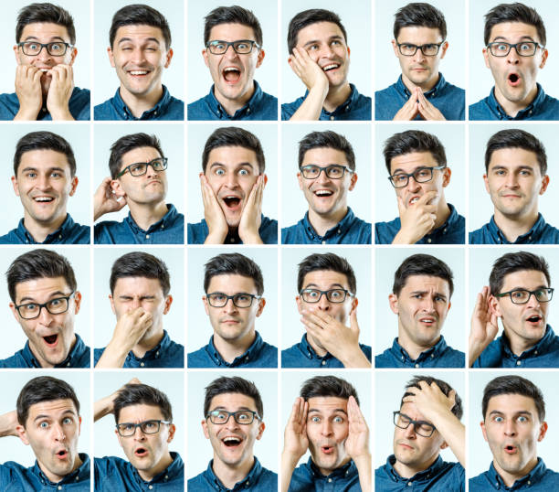 istock Set of young man's portraits with different emotions isolated 959275212