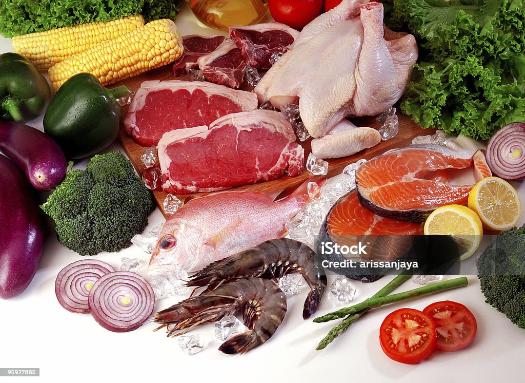 Fresh meat and vegetables  Ice Cube Stock Photo