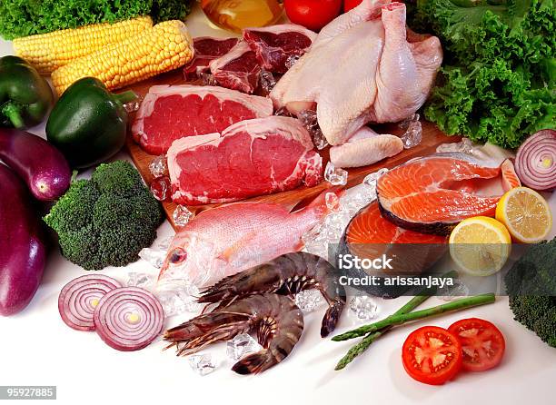 Fresh Meat And Vegetables Stock Photo - Download Image Now - Ice Cube, Asparagus, Broccoli