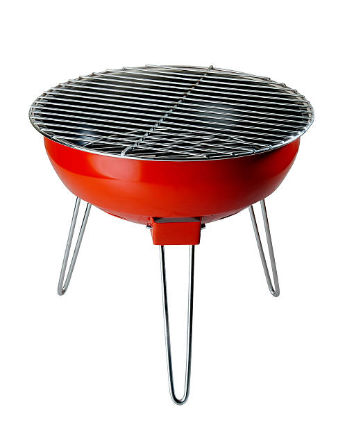 istock Red, round charcoal grill with white background 95927906