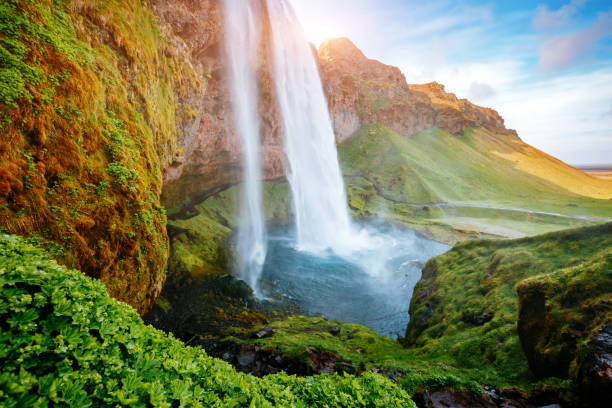 istock Location place famous Seljalandsfoss waterfall, Iceland, Europe. 959279744