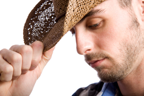 A Thinking Cowboy with hand on is hat.
