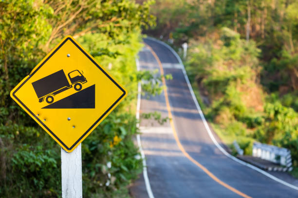 Uphill Road sign Steep grade traffic sign on the roadside, uphill asphalt road in countryside steep stock pictures, royalty-free photos & images