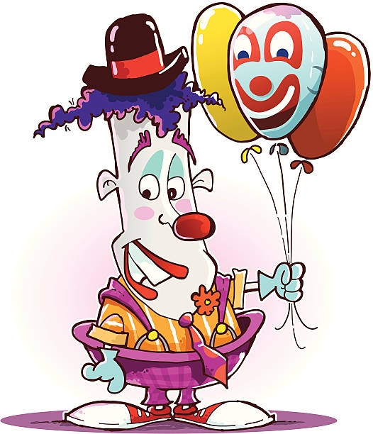 Cartoon Clown holding balloons vector art illustration