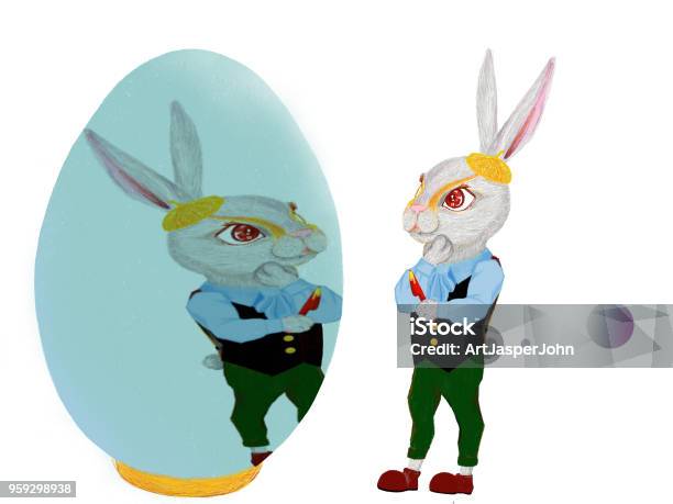 Bunny In Front Of The Mirror Stock Illustration - Download Image Now - Animal, Animal Body Part, Animal Ear