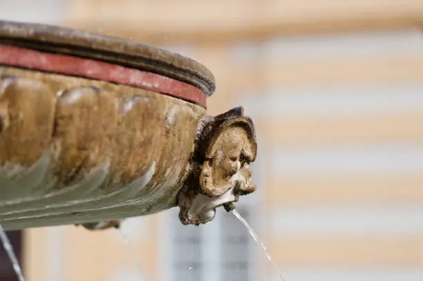 Stone head as part of a medieval fountain in Stift Milk, Austria