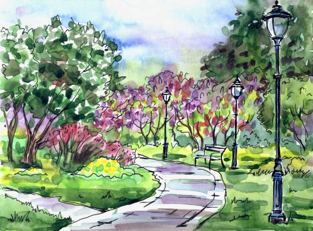 istock Landscape of the park with a blossoming lilac 959300346