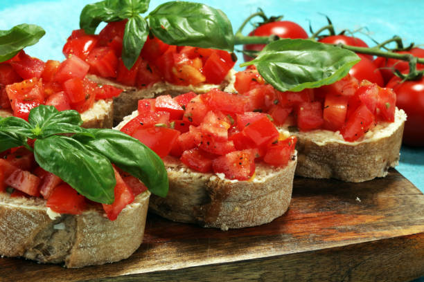 istock fresh tomato bruschetta. italian food appetizer with basil 959300366