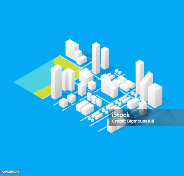 City Maps Concept 3d Isometric View Vector Stock Illustration - Download Image Now - Stereoscopic Image, City, Isometric Projection