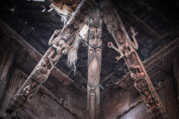 ancient statues of Nepal carved from stone and wood