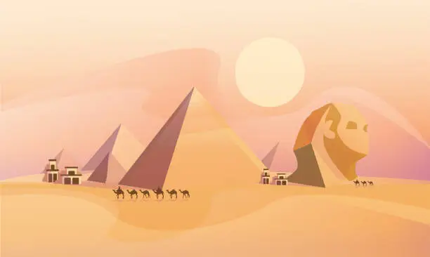 Vector illustration of Panorama of the ancient Egyptian pyramids