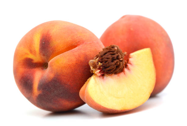 istock Ripe peach fruit isolated on white background cutout 959323554