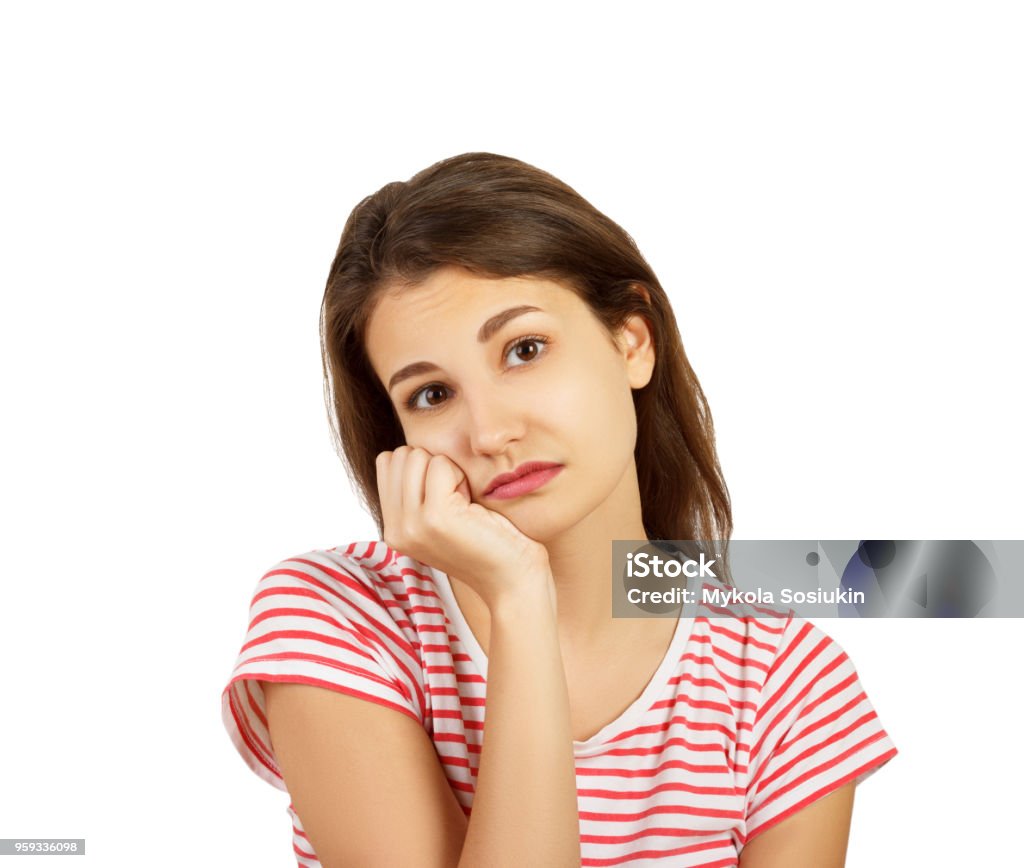 A Young Sad Woman Emotional Girl Isolated On White Background ...