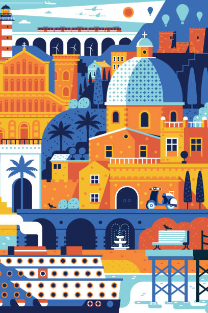 illustrazioni stock, clip art, cartoni animati e icone di tendenza di poster di viaggio mediterraneo estivo - sardegna