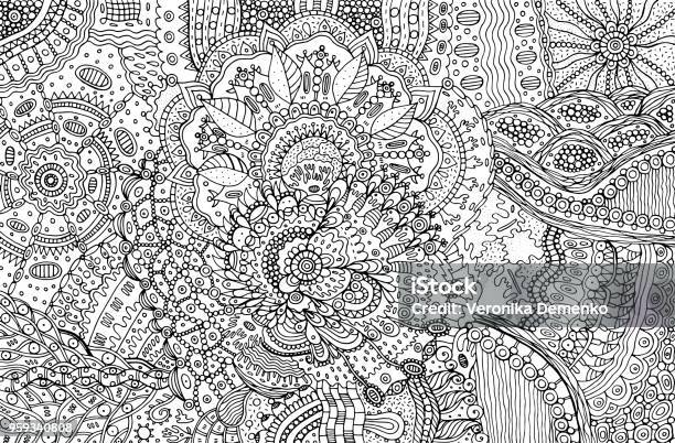 Coloring Page For Adults With Abstract Doodle Background Cartoo Stock Illustration - Download Image Now