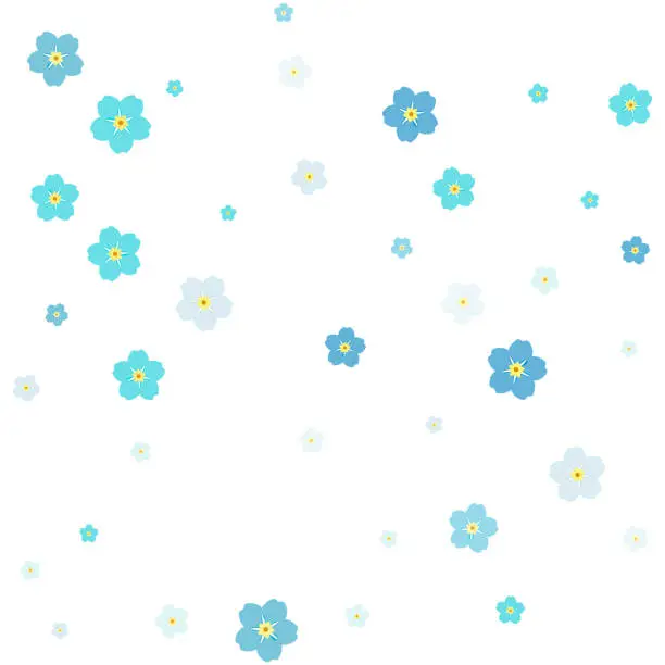 Vector illustration of Blue forget-me-nots flowers. Forget-me-nots confetti celebration, Falling blue abstract decoration for party, birthday celebrate, anniversary or event, festive. Festival decor with forget-me-nots flowers