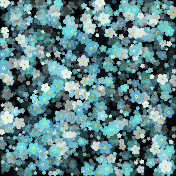 Vector illustration of Blue forget-me-nots flowers. Forget-me-nots confetti celebration, Falling blue abstract decoration for party, birthday celebrate, anniversary or event, festive. Festival decor with forget-me-nots flowers