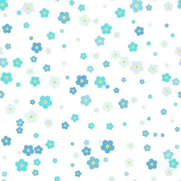 Vector illustration of Blue forget-me-nots flowers. Forget-me-nots confetti celebration,seamless patern. Festival decor with forget-me-nots flowers.
