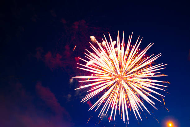 4th July fireworks. Fireworks display on dark sky background.