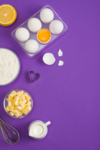 istock Baking flat lay background with eggs floor butter lemon muffins 959353078
