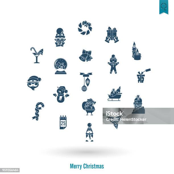 Christmas And Winter Icons Collection Stock Illustration - Download Image Now - Animal Sleigh, Aspirations, Bag