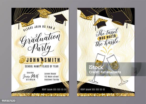 Graduation Party Class Of 2018 Vertical Invitation Card Stock Illustration - Download Image Now