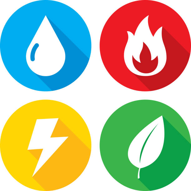 ilustraciones, imágenes clip art, dibujos animados e iconos de stock de conjunto de iconos de los elementos - environmental conservation flash