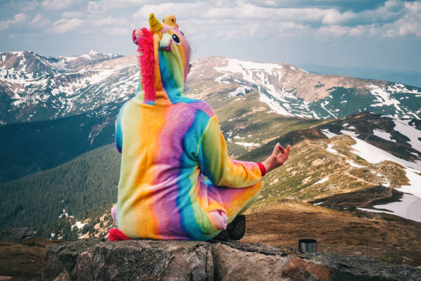 Freedom, relaxing and enjoying the nature in the mountains stock photo