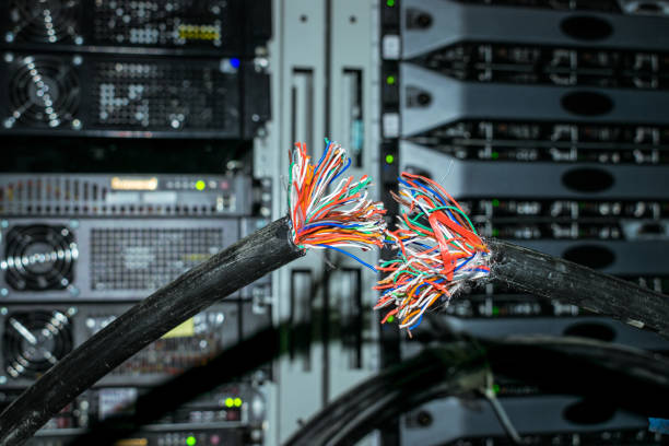 istock The cable break is in the data center server room. Loss of communication. There is no connection between two stranded wires. The signal is interrupted 959367834