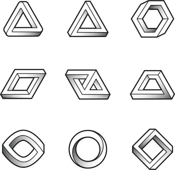 Vector illustration of Set of impossible shapes. Web design elements. Optical Illusion. Line design. Vector illustration EPS 10