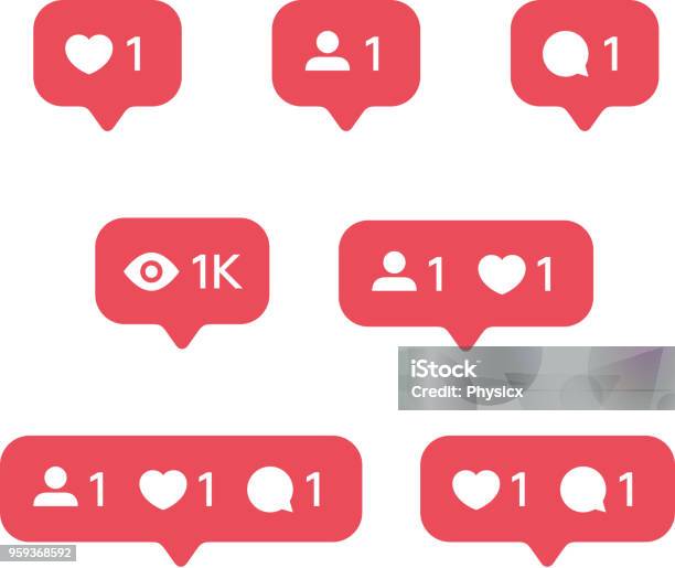 Red Heart Like New Message Bubble Friend Request Quantity Number Notifications Icons Templates Social Network App Icons Stock Illustration - Download Image Now