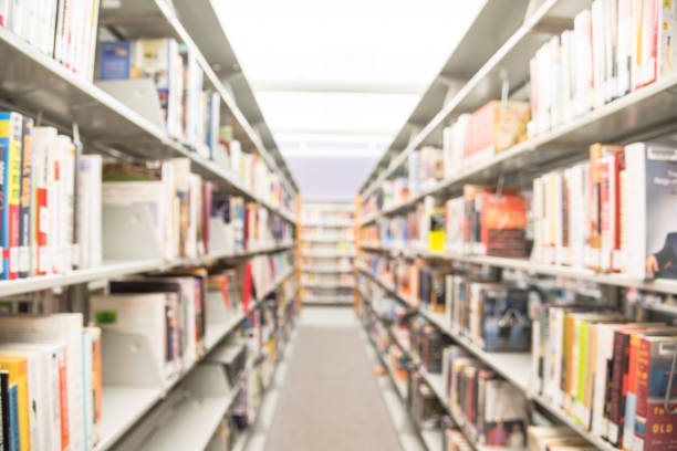 istock Abstract blurred background of modern public American library interior 959372884