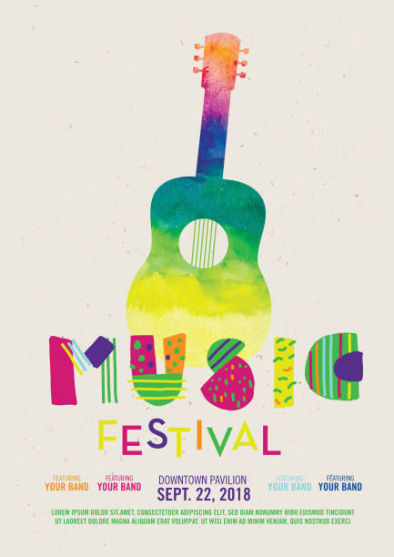 ilustraciones, imágenes clip art, dibujos animados e iconos de stock de plantilla de diseño de cartel del festival de música - music festival