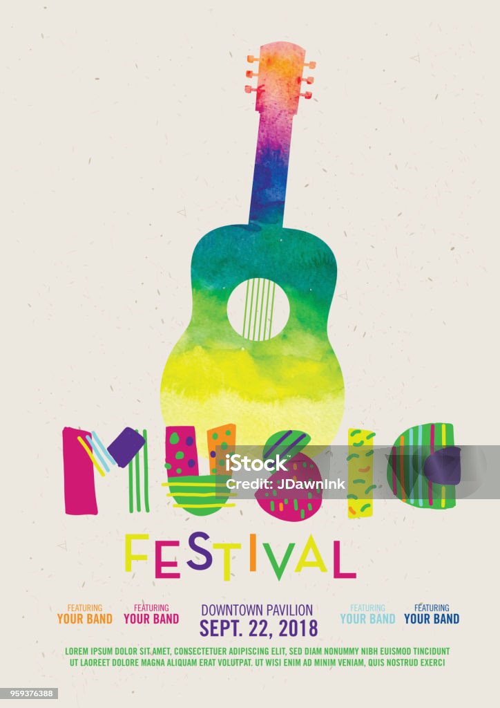 Music festival poster design template Vector illustration of a Music festival poster design template poster design template. Fully editable and scalable. Guitar stock vector