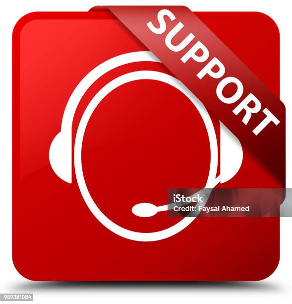 Support Red Color Logo Support Red Square Button Red Ribbon In Corner Stock Illustration ...
