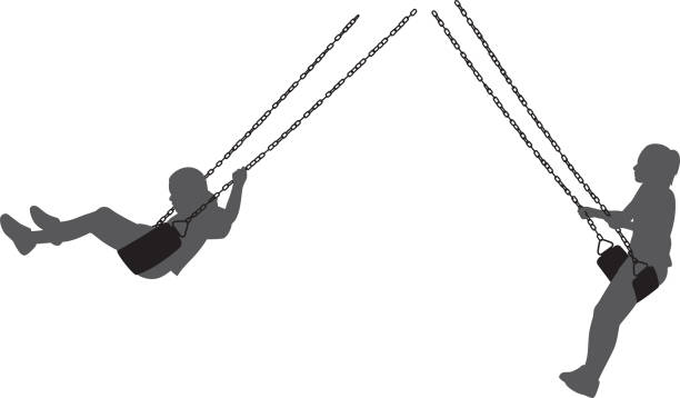 ilustraciones, imágenes clip art, dibujos animados e iconos de stock de niños en columpio siluetas - swing child silhouette swinging