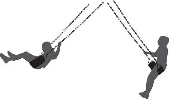 Vector silhouettes of two girls swinging.